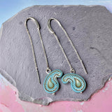 Paisley Turquoise Bead Earrings with Sterling Silver Threaders – Handmade Dangle Earrings