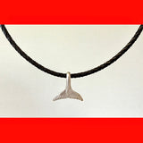 Necklaces; Whale Tail on Black Braided Leather Band