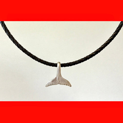 Necklaces; Whale Tail on Black Braided Leather Band