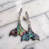 Abalone Shell Mermaid Tail Earrings in Sterling Silver with Cubic Zirconia