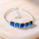Blue Swarovski crystal spike bracelet with sterling silver beads and adjustable chain Clasp