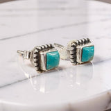 Blue turquoise square studs with textured silver frame