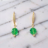 Green Swarovski Crystal Clover Earrings – Gold-Plated Hooks