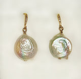 Coin Keshi Pearl Earrings with Sterling Silver Hooks
