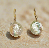 Coin Keshi Pearl Earrings with Sterling Silver Hooks