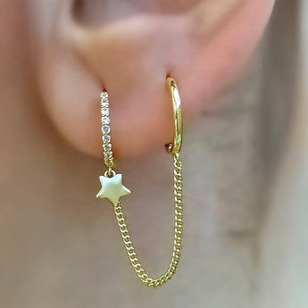 Double Huggie Earrings Connected with Chain