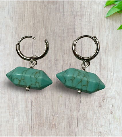 Double Pointed Hexagonal Gem Huggie Earring Hoops
