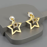 Sterling silver double sided star earrings with rhinestone front and larger star back jacket