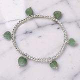 Elastic Bracelet with Sterling Silver Balls and Dangling Hearts