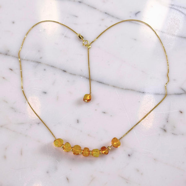 Floating Amber Beads on Sterling Silver Chain Necklace