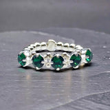 Handmade Swarovski Crystal Stretch Ring with Sterling Silver Beads – Adjustable Comfortable Fit