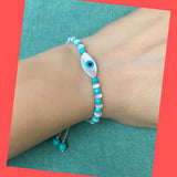 MOP Shell Evil Eye Bracelet with Turquoise Beads