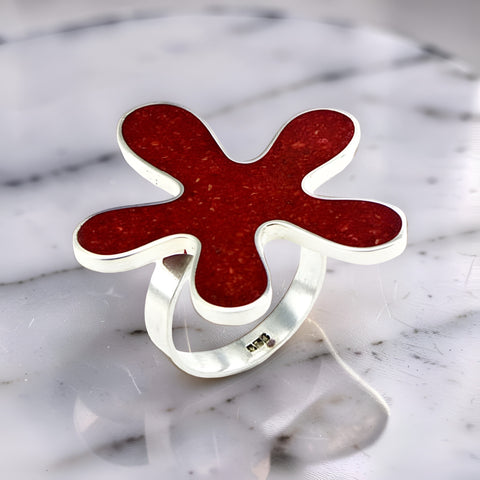 Rings; Flower shaped sponge Coral sterling silver