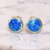 Round Sterling Silver Opal Earring Studs