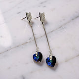 Sterling Silver Arrow Earring Studs with Swarovski Heart Crystals