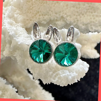 Sterling Silver Bunny Earring Studs with Swarovski Crystals 