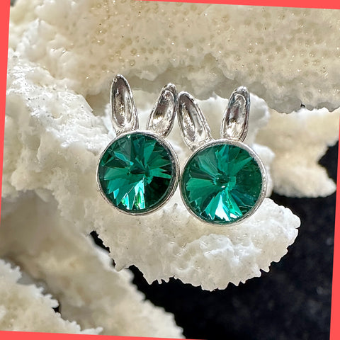 Sterling Silver Bunny Earring Studs with Swarovski Crystals 
