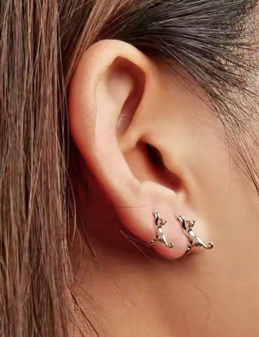 Sterling Silver Cat Huggies Earring Hoop