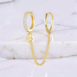 Sterling Silver Double Huggie Earrings with Chain – Linked Hoop Ear Cuff Style