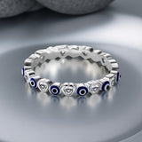Sterling Silver Evil Eye and Heart Eternity Ring