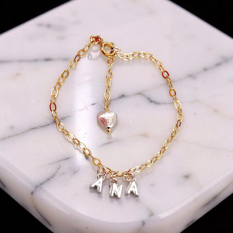 Sterling Silver Letters on Gold Chain Name Bracelet