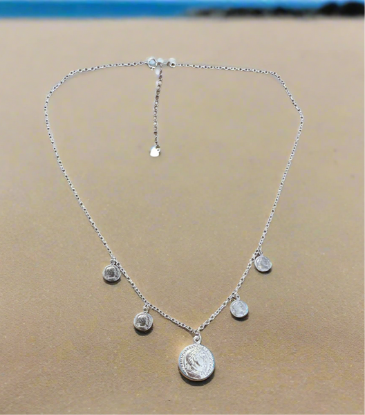 Sterling Silver Multi Coin Drop Necklace