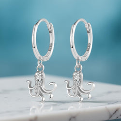 Sterling Silver Octopus Huggie Earrings