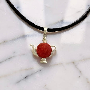 Sterling Silver TeaPot Pendant with Coral