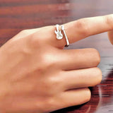 Sterling silver guitar ring with small clear stone detail, adjustable 925 silver music-inspired ring for women