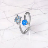 Sterling silver turtle open ring with blue opal