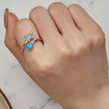 Sterling silver turtle open ring with blue opal