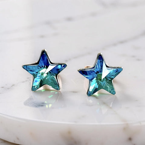 Swarovski Star Earring Studs, Bermuda Blue or Vitrail Light Colour