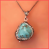 Turquoise Nugget with Rhinstone Frame Necklace