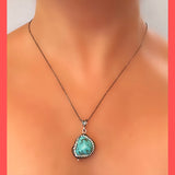 Turquoise Nugget with Rhinstone Frame Necklace