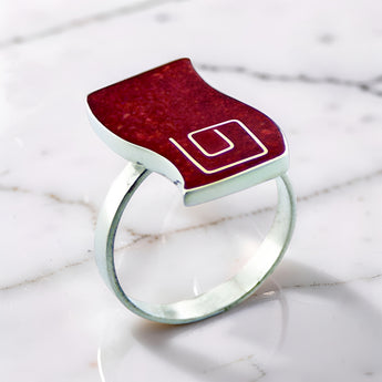 Wavy Shape Red Coral Ring