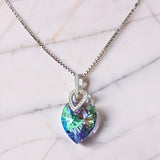 Swarovski Vitrail Light heart crystal necklace with sparkling cubic zirconia heart shaped sterling silver bail and matching silver chain.