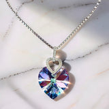 Swarovski Vitrail Light heart crystal necklace with sparkling cubic zirconia heart shaped sterling silver bail and matching silver chain.