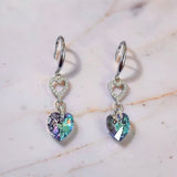 Swarovski Vitrail Light heart crystal earrings with sterling silver heart-shaped hooks by Marj Silver.