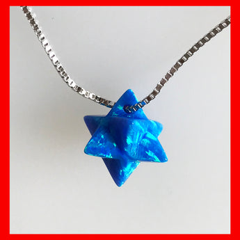 3D Star of David Necklace with Blue Opal