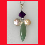 Aventurine and Pearl Cross Pendant