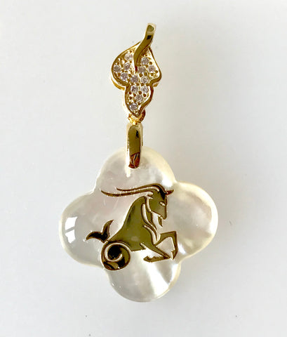 Birth Sign Necklace on Clover Shape MOP Shell