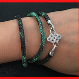 Bracelets; Green Snake Leather Bracelet with Sterling Silver Clasp