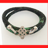 Bracelets; Green Snake Leather Bracelet with Sterling Silver Clasp