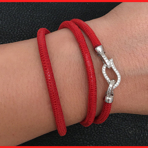 Bracelets; Red Leather Bracelet with Sterling Silver Clasp