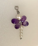 Dragonfly Pendant made with Amethyst and Pearl