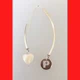 Earrings; Sterling Silver Letter and Heart on Wishbone Earrings