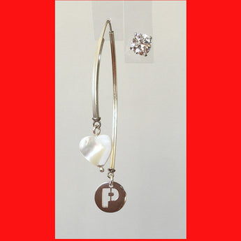 Earrings; Sterling Silver Letter and Heart on Wishbone Earrings