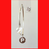 Earrings; Sterling Silver Letter and Heart on Wishbone Earrings
