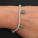 Elastic Bracelet with Sterling Silver Balls and Dangling Hearts