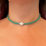 Green Braided Leather Choker-Bracelet
